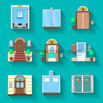 Flat icons vector collection for entrance doors