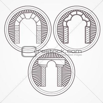 Vector illustration of three types brick arch icon