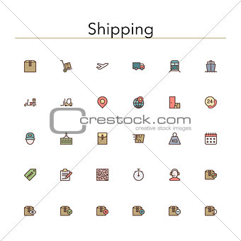Shipping Colored Line Icons