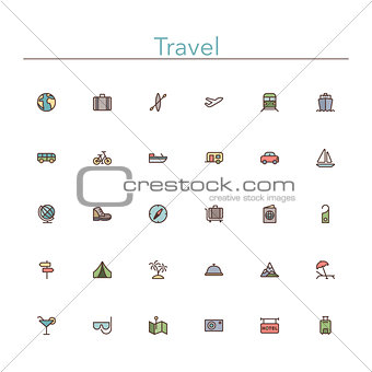 Travel Colored Line Icons