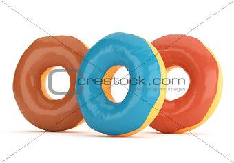 Three donuts in color glaze