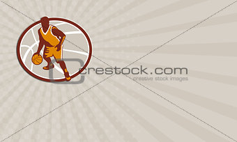 Business card Basketball Player Dribbling Ball Oval Retro