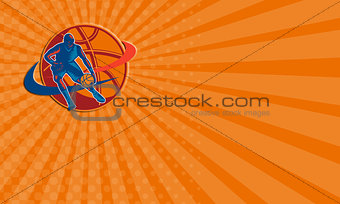 Business card Basketball Player Dribbling Ball Woodcut Retro