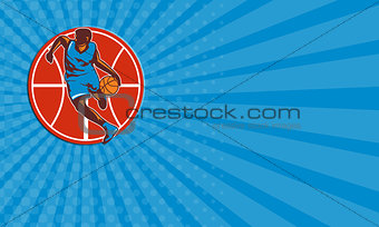 Business card Basketball Player Dribble Ball Front Retro