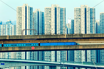 sky train and track system in a modern neighborhood
