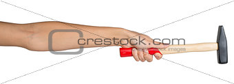 Female hand holding hammer