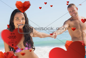 Composite image of smiling couple holding hands