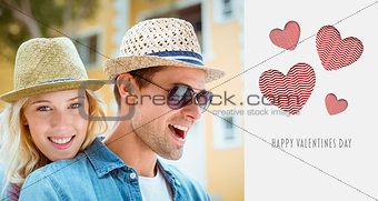 Composite image of hip young couple spending time together