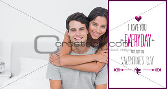 Composite image of woman embracing her partner