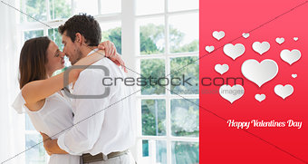 Composite image of loving young couple about to kiss