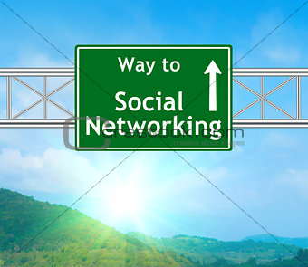 Social Networking Green Road Sign