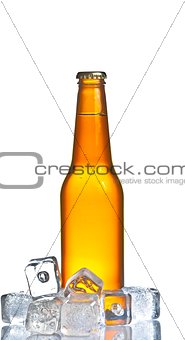 bottle of fresh beer with ice,concept of fresh beer on summer