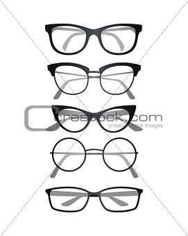 Glasses set on white background