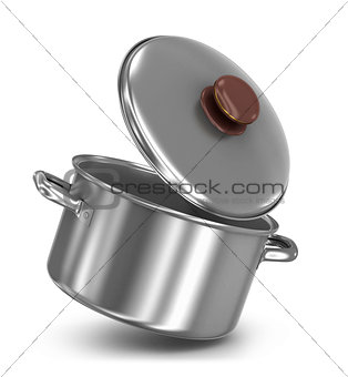 falling pot with lid on white background
