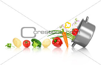 Vegetables roll in a pan on an isolated white background