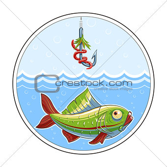 Fishing. Fish in water and fishhook
