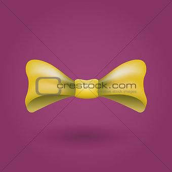 Glamorous vector 3d bow tie. Yellow on violet background.