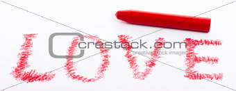 Pencil drawn love word with red color