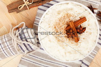 Rice pudding top view.