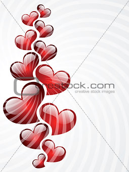 Red heart shapes on white background to the Valentine's day. 