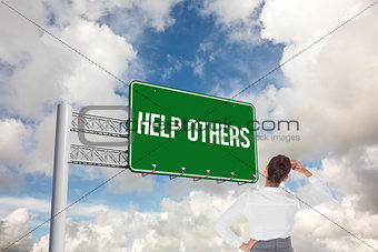 Help others against blue sky with white clouds
