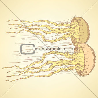 Sketch cute jellyfish in vintage style