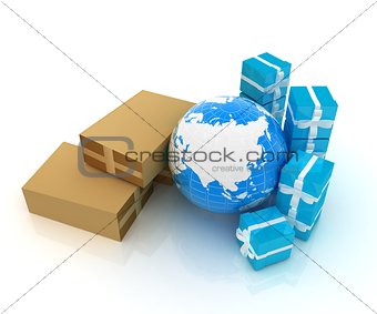 Cardboard boxes, gifts and earth 