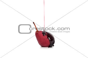 Pear cooked in wine on white background