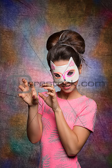 pretty girl with cat mask 
