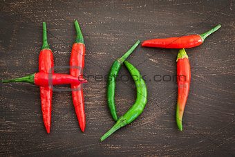 Hot word made from red and green chili pepper