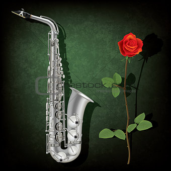 abstract grunge background with saxophone and rose
