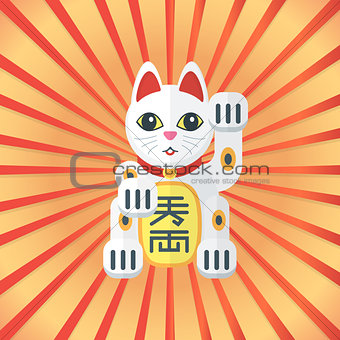flat style maneki cat icon on radiant background