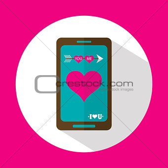 Valentine message, flat icon with long shadow, vector