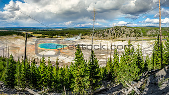 Panoramic view of Grand Prismatic spring in Yellowstone NP