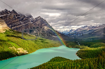 Scenic mountain view of Peyto lake valley, Canadian Rockies