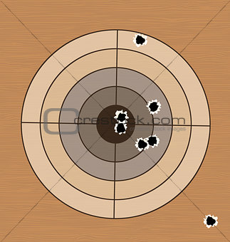 Shooting range target with bullet holes