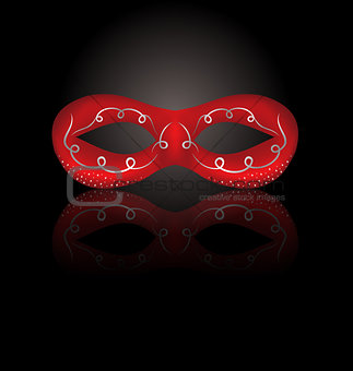 Theater red mask with reflection on black background 