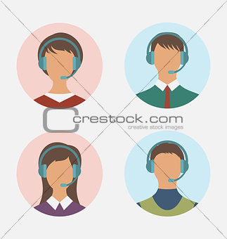 Icons of call center operator with man and woman are featureless