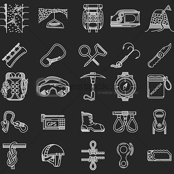 Line icons vector collection for rock climbing
