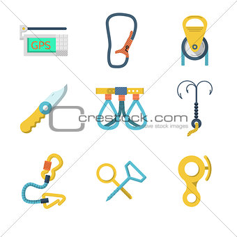 Flat icons vector collection of mountaineering outfit