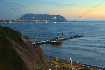 The Coastline of Lima, Peru at Twilight