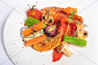 grilled chicken fillet and vegetables