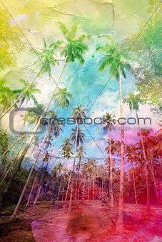 watercolor retro palm grove