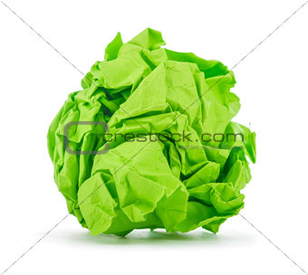 bright green crumpled paper on a white background