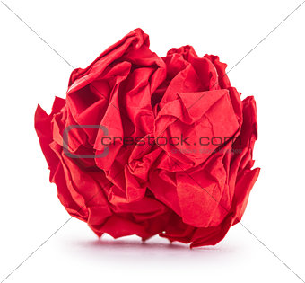 bright red crumpled paper on a white background