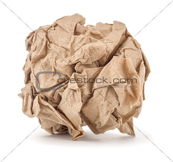 kraft paper crumpled into a ball on a white background