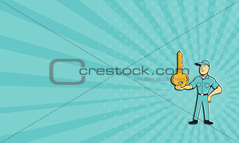 Business card Locksmith Balancing Key Palm Cartoon