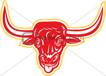 Angry Bull Head Tongue Out Retro