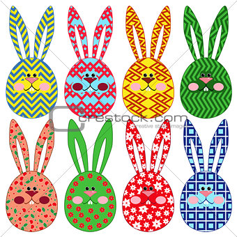 Eight Easter rabbit ornamental faces