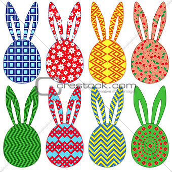 Eight ornamental Easter rabbit heads